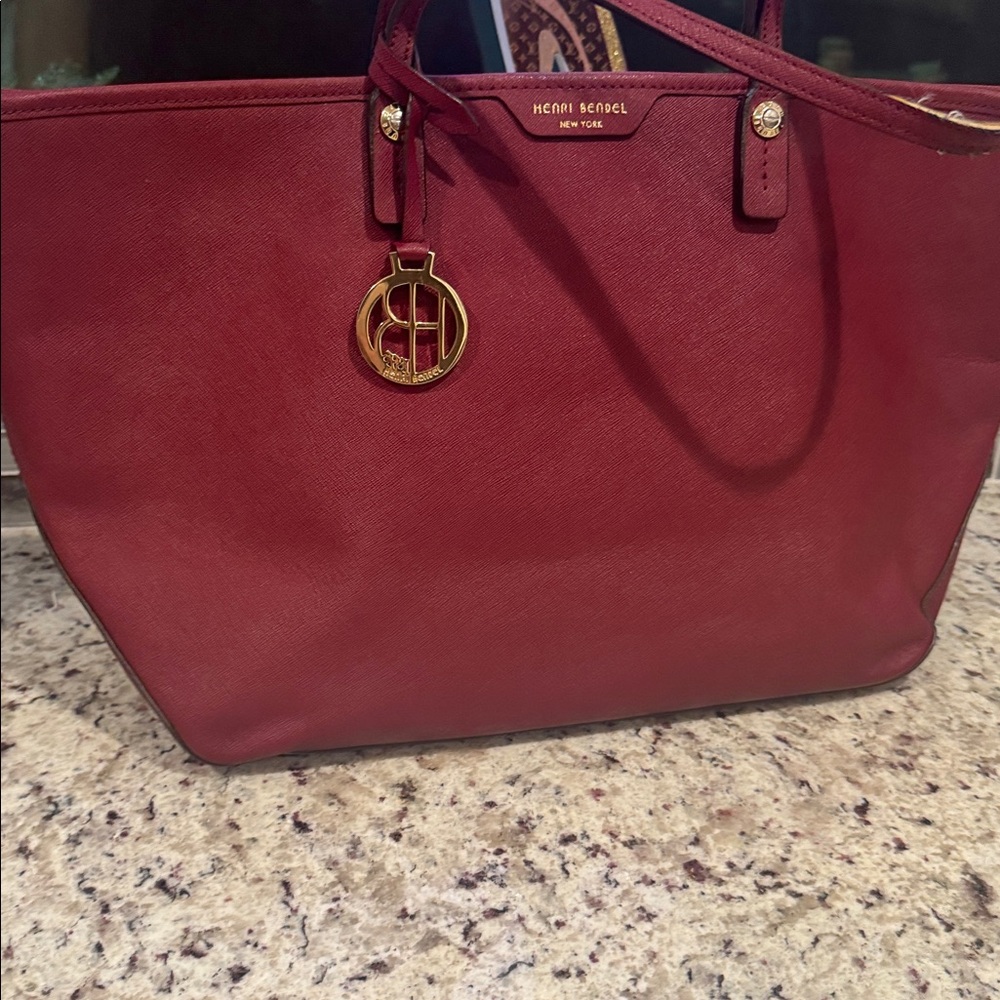 Henri Bendel Red Leather Tote with Gold Charm - Picture 10 of 16